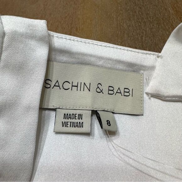 Sachin & Babi‎ Bride White Satin Midi Dress Size 8 Plunge Neckline Side Cutout - Picture 11 of 16